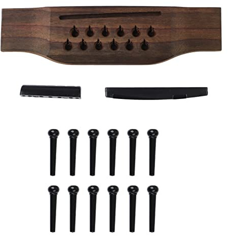 12 saitiges Gitarren Steg Set, hochwertige Palisander Hardware für verbesserte Klangübertragung, Gitarren Palisander Stegstift mit präziser Intonation, Mutter und Sattel aus echtem