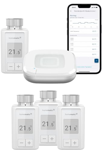 Homematic IP Heizungssteuerung für 4 Heizkörper zur Einzelraumregelung mit App., Weiß (Thermostat Flex)