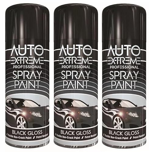 Elito Home & Garden Auto Aerosol Spray Paint for Restore Metal Car Bike Primer Matt Gloss Satin Lacquer 400ml (3 X Black Gloss Spray 400ml)