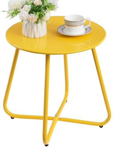 HollyHOME Petite Table Exterieur Tables Jardin & Balcon Ronde Table Basse Tables d'appoint de Patio Metal, Jaune