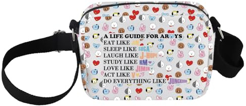 PXTIDY Korean Group Army Cartoon Crossbody Bag K Pop Korean Group Gifts Merch Music Team Army Members Fan Gift K-Pop Characters, beige, Small