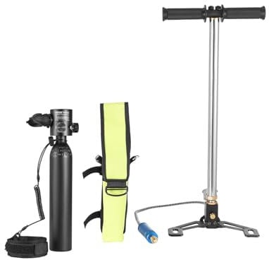 VEVOR Tanque de Buceo Portátil de Oxígeno Que Permite Respirar Bajo el Agua de 5 a 10 Minutos, Profundidad de 30 m, Aluminio 6061, con Bomba para Exploración Submarina, 0,5 L, 73 x 365 mm, Negro