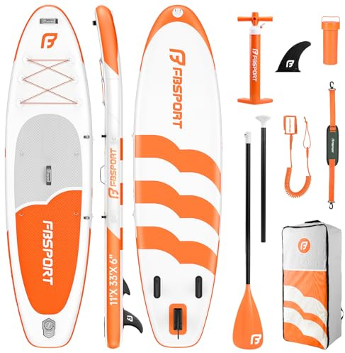 FBSPORT Stand UP Paddling Board 335cm SUP für Erwachsene mit Anti-Rutsch Deck, 15cm Extra Dicke Surfboard Aufblasbares, 160kg Tragkraft, Komplettset mit Paddel Pumpe & Zubehör für Yoga Reisen Surfen