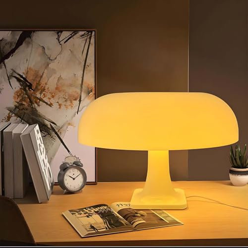 AoLa LED Tischlampe Orange Pilz, Dimmbar mit Schalter Mushroom Lampe lnnen Tischleuchte mit Kabel und Stecker Orange Pilz Nachtlicht aus Acryl, Moderne Rund Dekorativ Nachttischlampe,Weiß