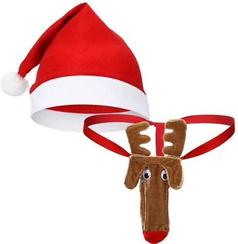 Hestya 2 Stück Weihnachts Bikini für Herren mit Mütze Weihnachten Underwear Men String Thong Geschenk für Ehemann
