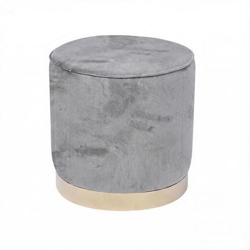FWStyle Loretta Grey Velvet Vintage Style Barrel Stool Seat – Ribbed Upholstery with Padded Cushion Elegant Gold Base – Accent Seat for Living Room, Bedroom, Entryway