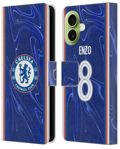 Head Case Designs Offizielle Chelsea Football Club Enzo Fernández 2024/25 Spieler Home Kit Leder-Wallet-Hülle Kompatibel mit Apple iPhone 17