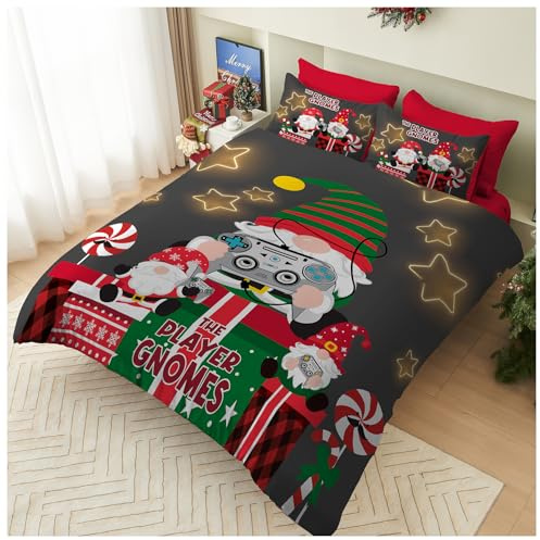 GC GAVENO CAVAILIA Xmas Duvet Cover - Festive Christmas Double Bedding Set with Pillowcases - Soft Hypoallergenic Polyester Gnomes Quilt Cover Bed Set (200x200 cm) - Easy Care Winter Bed Linen