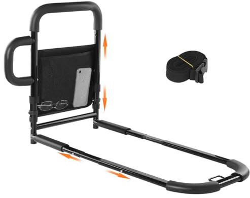 LMLJINTL Barre de Lit Adulte | Barrière de Lit Adulte avec Double Poignée de Support, Barre de Lit pour Personne Âgée, Barre d'Appui de Lit Réglable en Hauteur et Base, Supporte 150kg
