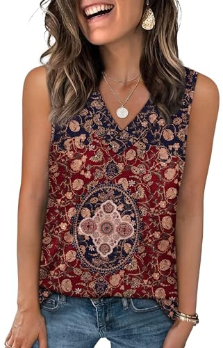 WIHOLL Vests for Women Summer Tops Ladies V Neck Sleeveless Tank Top Basic Casual Loose Fit Size 14-16 A Floral08