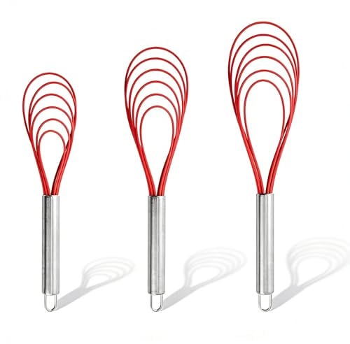3PCS Flat Metal Whisk, Stainless Steel, Wire Egg Utensils for Cooking