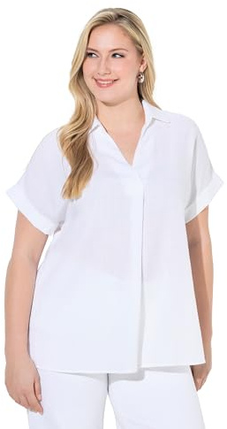 Ulla Popken Damen große Größen Übergrößen Plus Size Bluse, Rücken-Knöpfe, Oversized, Zierfalte, Halbarm Off-White 50+ 792090202-50+