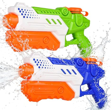 2 Stück Wasserpistolen für Kinder, 600ml Pump Wasserpistolen mit Großer Reichweite, Wasserspielzeug für Sommer Garten Pool Strand, Orange Blau Grün