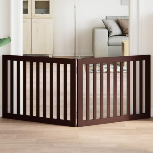 QUAHEAS Puerta plegable para perros de madera de álamo, 160 cm de ancho, independiente y plegable, ideal como perrera, barrera, parque y protección para interior y exterior