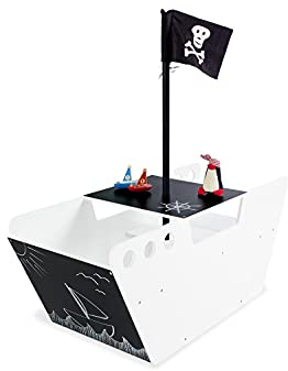 Pinolino Spielboot Hoppetosse, aus Holz, auch als Sitzgarnitur nutzbar, mit Piratenfahne und Tafelflächen, für Kinder ab 2 J., weiß und mit Tafellack lackiert