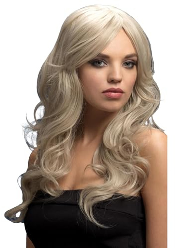 Smiffys Fever Nicole Wig, Silver Blonde, Blonde Soft Wave with Side Parting, 26inch/66cm, Fever Wigs Fancy Dress, Fever Dress Up Wigs