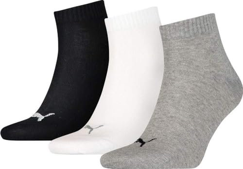 PUMA Plain 3P Quarter Socke, Mehrfarbig (Grey/White/Black), 39-42