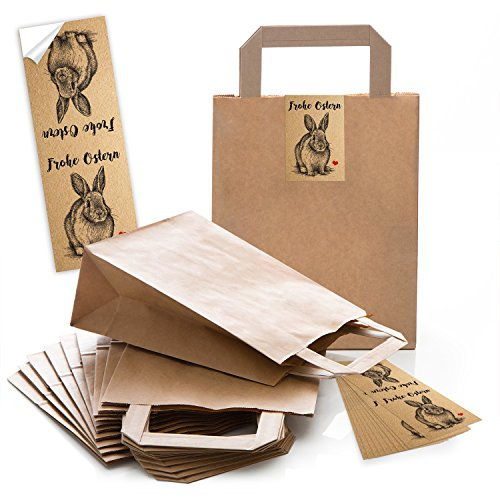 Logbuch-Verlag 25 kleine Frohe Ostern Geschenktaschen mit Osterhase Banderole zum Zukleben als Osternest 18 x 8 x 22 cm naturfarben schwarz