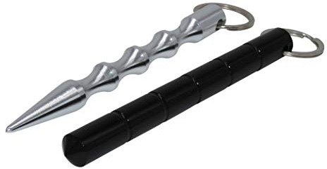 ocona Kubotan, 2 Stück, Selbstverteidigung, Schlüsselanhänger, Notfallhammer (Silber spitz + schwarz rund)