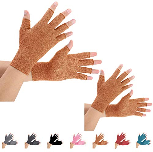 2 Paare Arthritis Handschuhe, Unterstützung für Kompressionshandschuhe und Wärme für Hände, Fingergelenk, Linderung von Schmerzen bei Rheumatoiden, Arthrose, RSI, Karpaltunnel (L, braun)