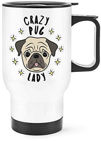 Crazy Pug Lady Stars Travel Mug Cup with Handle