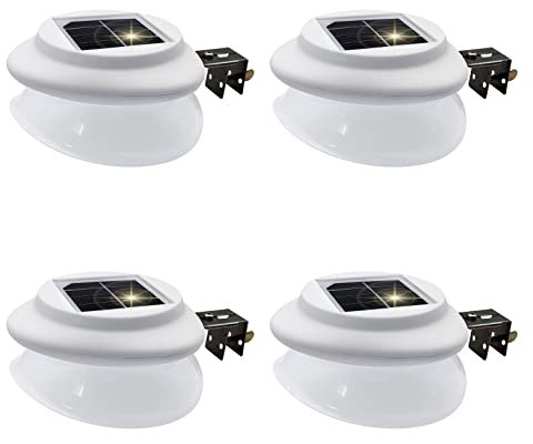 Solar Fence Gutter Lights, AVEKI 9 LEDs Solar Powered Garden Outdoor Lights Waterproof Security Lamp for Outdoor Garden Fence Wall Lobby Pathway (White 4 Pack)