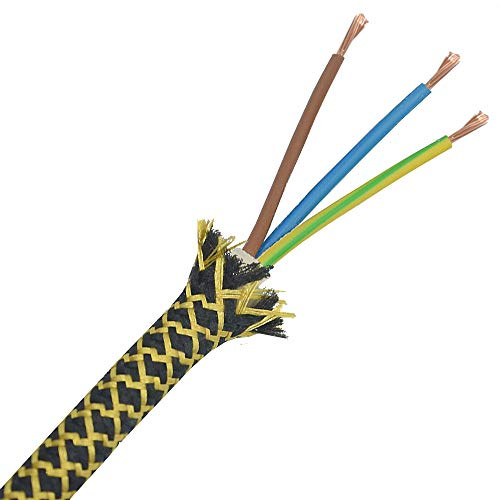 3m Textilkabel Schwarz Gold Barock Muster 3x0,75qmm 3G Kabel Lampenkabel Stoffkabel Stromkabel umsponnen max. 300V