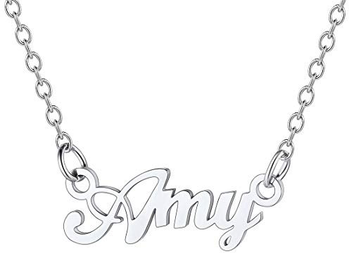 U7 Namenskette Amy Edelstahl Damen Modeschmuck Schlüsselbein Kette Schreibschrift Name Halskette 45+5cm einzigartiger Modeschmuck Accessoire für Frauen Mädchen