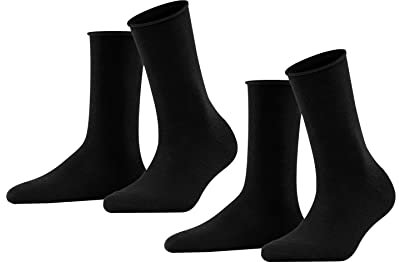 FALKE Femme Happy Double Pack W So Coton Unies Chaussettes, Noir Black 3000, 39-42 EU