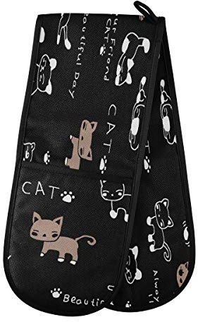 ZZXXB Beautiful Cat Double Oven Mitt Heat Resistant Non-Slip Kitchen Gloves Extra Long 7 x 35 for Cooking Baking Barbecue Grilling