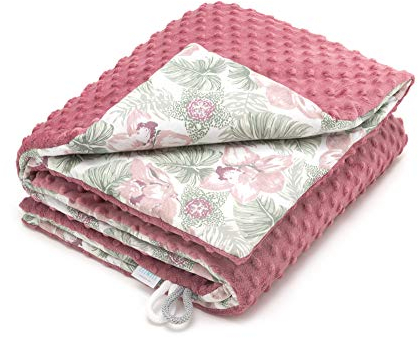 ELIMELI Minky Babydecke Kuscheldecke Krabbeldecke - super weichem Minky Dots Polar Fleece und Baumwolle mit Füllung | Baby Decke 75x100 hoch Qualität (Rosa - Blumen)