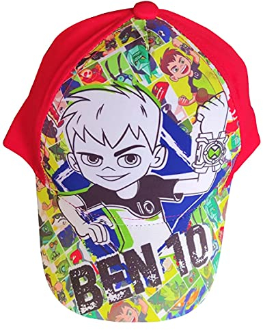 Ben10 Jungen Kappe mit Ben und Außerirdischen/Aliens im Comic Stil, Kappy, Baseballcap, Cap, Cappy mit Klettverschluss für Kinder (54, Rot)