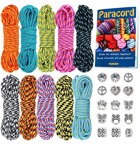 MONOBIN Micro Paracord 2mm 10 Farben 20FT Combo Kit Mit Anleitung Und Charms Für Die Herstellung Von Armbändern, Lanyards (10 Farben - C)