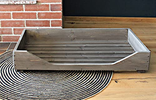 Dekorie Hundebett aus Holz für kleine/mittlere/große Hunde - 60-110 x 40-60 cm - Farbe: Braun - Hundekorb/Hundesofa/Katzenbett aus Massivholz (XL, Braun)