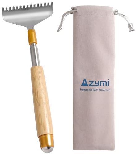 Übergroßer Kratzhand Rückenkratzer Ausziehbar bis 62CM, Extra Breiter Kopf- Hochwertige Teleskopstange Edelstahl mit Holzgriff- Massageroller für Ganzkörpermassage