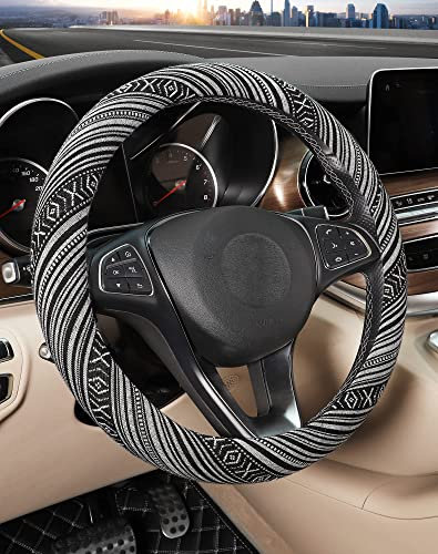 SEG Direct Boho Lenkradbezug, Ethnischer Stil Grob Flachs Tuch Auto Lenkradhüllen, Anti-Rutsch Und Schweiß Absorption, 37-39CM