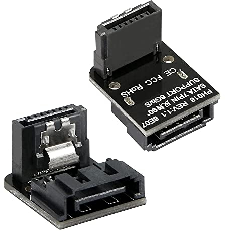 GELRHONR 7 Pin Serial ATA SATA Adapter,90 Grad 7 Pin SATA Buchse auf Stecker Adapter für Desktops, SSD-HDD, (Oben/unten), Schwarz