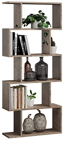 MATKAM BASK Bücheregal aus Holzspanplatten, B/H/T 76,4x176x28cm, Standregal, Würfelregal, freistehend, perfekt als Raumtrenner, in verschiedenen Ausführungen erhältlich (Grange Eiche Retro Loft)