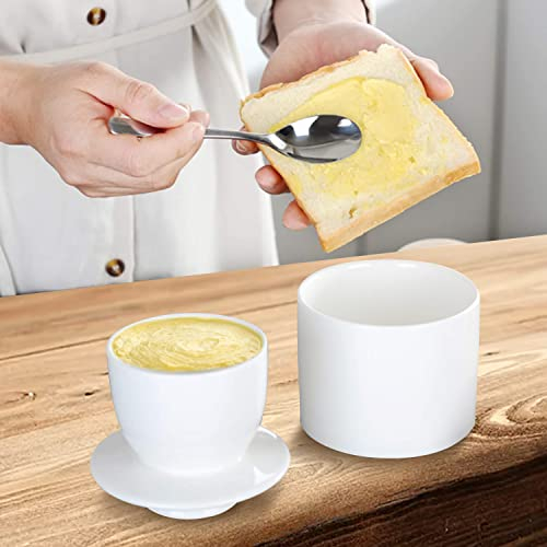 Alrens Französische Butterdose Keramik Butterglocke mit Wasserkühlung Frische Butterbehälter Küchenaccessoire Hochwertige Porzellan Butterdose mit Deckel Geschenkidee Streichfähige Butter Weiß