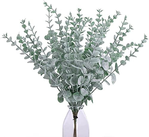 VUCDXOP 20 Stück künstliche Eukalyptus Pflanzen Deko, künstliche Eukalyptus-Stängel künstliche Eukalyptus-Blätter, Eukalyptus Pflanze für Hochzeit, Party, Garten, Büro Grüne Dekoration