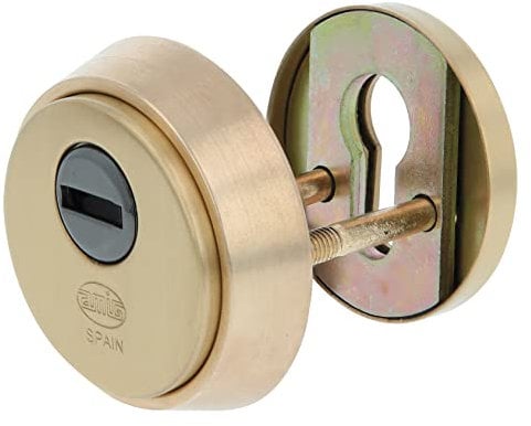Amig - Escudo Redondo de Seguridad para Cerraduras Mod. 40 - Ø 65 mm - Con Placa Antitaladro y Tuercas Antirrobo - Anillo Exterior Macizo - Latón Acabado en Mate