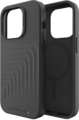 ZAGG Gear 4 Brooklyn Snap D30 Protective Case Compatible with iPhone 14 Pro, Vegan Leather, Shockproof, Slim, Wireless Charging, Magnetic, MagSafe Compatible, (Black)