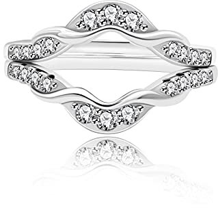 Uloveido Ringschutz aus 925er-Sterlingsilber, rund, Zirkonia, 2-teiliges stapelbares Ring-Set für Damen, N1/2 (54.4mm), Kristall