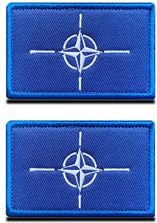 2 St.Taktisch NATO Nord-Atlantik-Bündnis Flagge Patch Stoff-Patch mit Verschluss für Kleidung Taschen Rucksack Uniform Weste Hundegeschirr Militär Taktisch Draussen Kleidung Kollektor