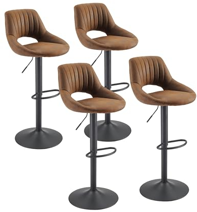 Zouron Rétro Tabouret Bar Lot de 4, Chaise de Bar Industriel avec Dossier Creux et Repose-Pied, Tabouret de Bar Réglable,Grand siège (54.5 * 50.5cm),Brun