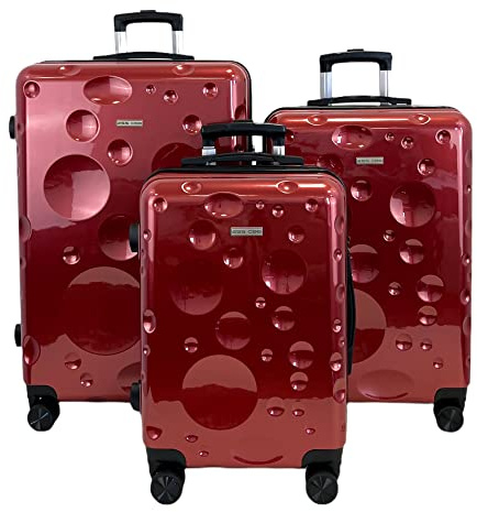ESS COO - Set de 3 valises/Bagages ABS Rigide à 4 roulettes pivotante avec Serrure TSA intégré (Rouge vin, Set de 3)