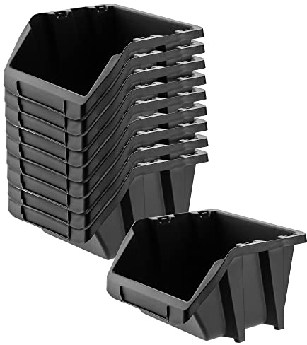 KADAX Storage Bins, Plastic Organiser for Workshop and Garage, Storage Boxes for Screws and Nails, Stacking Bins (Black, 144 x 118 mm, Set of 10)