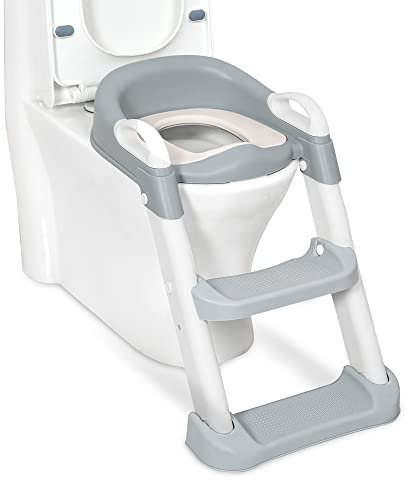 ASAB Potty Training Ladder Toilet Seat Kids Baby Potty Training Seat With Step Ladder Comfortable Child Toddler Potty Training Ladder Adjustable And Portable Toilet Training Seat (Grey)