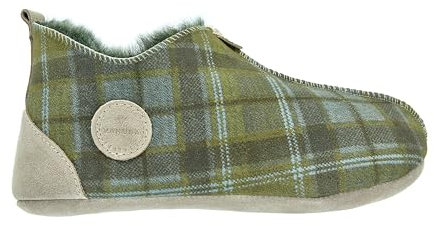Vanuba Handgemacht Lammfell Hausschuhe Damen Winter Oxford Tartan Warme Hausschuhe Geschlossen - Pantoffeln Damen - Hüttenschuhe 39 Grün