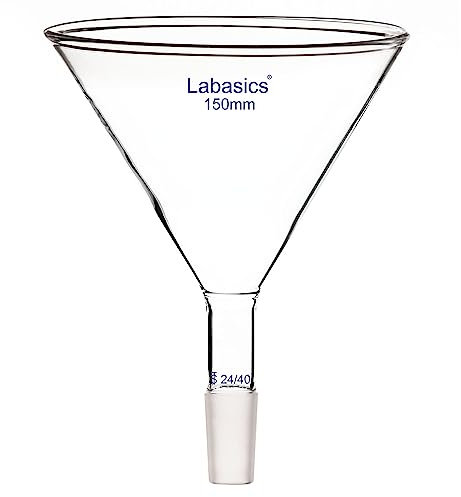 Labasics Embudo en Polvo de Vidrio con Tallo Corto con Diámetro Exterior Superior de 150 mm y 24/40 de Junta Interior, Embudo de Vidrio Glass Funnel Lab Funnel